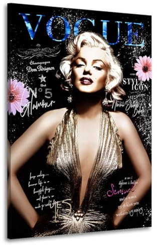Kunstgestalten24 | Marilyn Monroe Vogue Street Art Bild | Leinwand Bild | Wohnzimmer bilder | Wandbilder | Wanddeko | XXL Bilder auf Leinwand | Moderne Bilder | Hochwertige Kunstdrucke