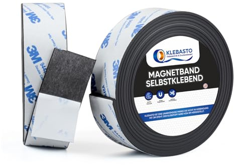 KLEBASTO Magnetband selbstklebend | 1,5mm dick | Magnetstreifen selbstklebend | Magnetklebeband mit starkem 3M Kleber für Küche, Schule & Büro (20mm x 6m)