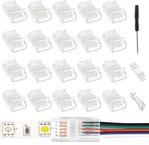 EPLZON 5 Polig 12mm LED Streifen Verbinder LED lötfrei Streifenverbinder 5Pin Verbindungskabel Verbinder für SMD 5050/3528 LED Streifen mit Schraubendreher(20Stück)