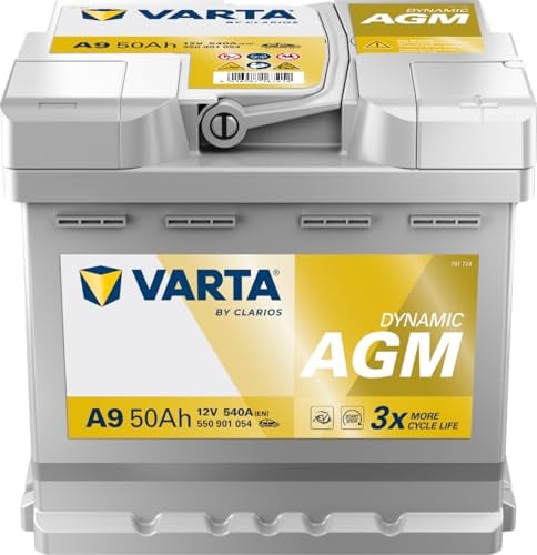VARTA Automotive DYNAMIC AGM (A9) 12V 50Ah 540A - Nassbatterie für Start-Stopp Systeme und xEV - Starterbatterie für Autos mit höherem Energiebedarf - Wartungsfreie Bleisäurebatterie