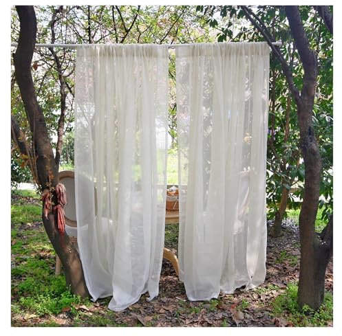 XPJYUA Gazebo Curtains Cream Flax Yarn Linen Window Drapes Patio Outdoor Voile Sheer Curtains Panel Party Wedding Decor Rod Pocket Pergola Net Curtains(2 Panels,130x200cm)