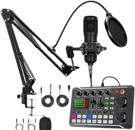 Generic F998 Live Sound Card with DJ Mixer Effects & Voice Changer, 16-Channel USB & Bluetooth Audio Mixer for Podcasting, Streaming, Recording & Karaoke