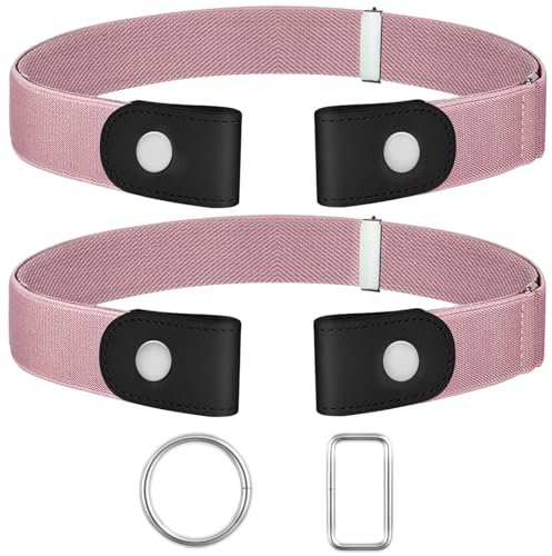 【2 Stück】Gürtel Ohne Schnalle, Elastischer Justierbar Schnallenfreier Stretch Gürtel für Jeans Hosen Kleid (2 Stück Pfirsich Fuzz Rosa,L-2XL)