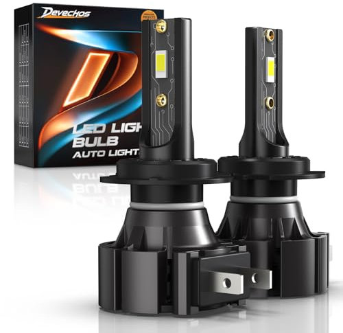 Devechos LED Bombilla : Kit de Conversión Blanco, Plug and Play (2 Bombillas) (55W 12000LM H7)