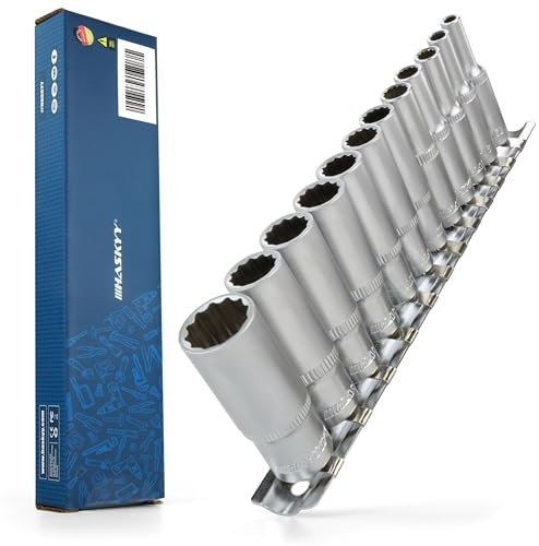 HASKYY Jeu de 12 douilles longues 5/32 à 9/16 (12 pans 1/4) (6,35 mm) - 5 cm de long chacune