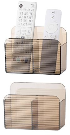 LINFIDITE 2 Stück Klebender TV-Fernbedienungshalter Wandhalterung für die Wand am Bettseite Fernbedienungskorb Aufbewahrungsorganisator Ständerbox (Für 2 oder 4 Fernbedienungen – Klar Braun)
