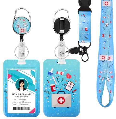Ausweishülle mit Band, Id Badge Holder Breakaway Lanyard für, Einziehbare Badge Reel, Abnehmbare Namensschild Clips, Hals Lanyard Strap, Lehrer Büro Geschenke (Krankenschwester Blau)