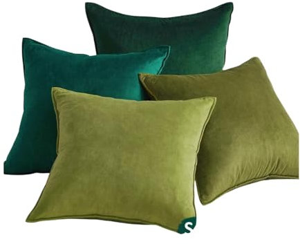 Interior by Hakito 4er Set Kissen-Bezug mit Füllung Grün, Modell Sami, Luxus Kordsamt Sofakissen samt Couchkissen Dekokissen Zierkissen Kopfkissen, mit verstecktem Reisverschluss, weich & angenehm