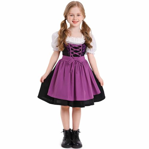 KQIVAM Mädchen Deutsche Dirndl Kleid Kostüme Zum Bayerisches Oktoberfest Party Eckiger Ausschnitt Kurzarm Karneval Festival Outfit Halloween Karneval Cosplay Dress Up Kleider