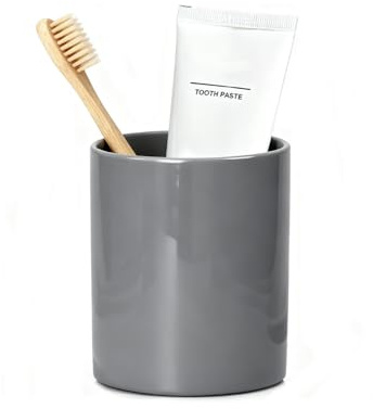 Handgefertigter Keramik-ZahnbüRstenhalter, Aufbewahrungsbecher füR Das Badezimmer, ZahnbüRste Und Zahnpasta (Grey)