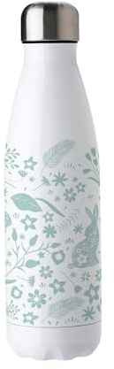 Purely Home Green Wild Rabbits Stainless Steel Water Bottle - Floral Presents for Animal Lovers - Double Walled 500ml Metal Hot/Cold Drinks Bottle Outdoor Gifts