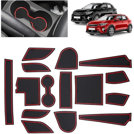 BSTW Auto Antirutschmatten für Kia Stonic (2018-2025) | Originalgetreue Gummi Matte für Mittelkonsole, Getränkehalter & Türmulden | Passend für Kia Stonic GT-Line S (Rot)