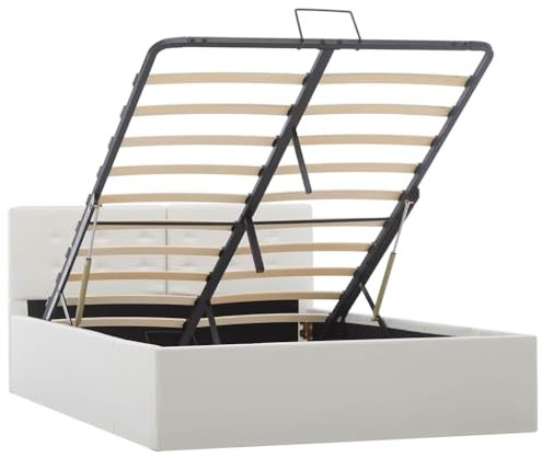 Eleganz Stauraumbett mit Hydraulik - 120x200 cm in Weiß & Kunstleder - Platzsparendes Bett für kleine Räume - Modernes Design mit viel Stauraum