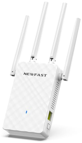 NEWFAST Leistungsstarker WLAN-Repeater RE516, WLAN-Verstärker 300 Mbps 2,4 GHz WiFi Extender mit 4 Antennen, N300 Repeater deckt bis zu 100 m² ab, kompatibel mit allen Internetboxen