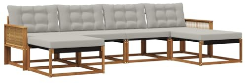 vidaXL Outdoor-Sofagarnitur mit Kissen 6 pcs Natürlich und Hellgrau, Garten, modernes Outdoor-Sofa, Sitzgruppe für den Patio, Terrassenmöbel für entspanntes Chillen