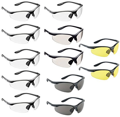 voltX 12 x CONSTRUCTOR' Wraparound Safety Glasses/Cycling Sports Glasses (6 x Clear, 2 x Smoke, 2 x Yellow & 2 x Mirror Lens) UKCA & CE EN166F certified. Anti-fog and Anti-scratch, UV400 protection