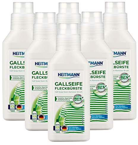 Heitmann Gallseife + Fleckbürste, 250 ml, 6er Pack: Wäsche Vorbehandlung bei hartnäckigen Flecken, Fasertiefe Fleckenentfernung
