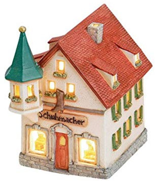 Schuhmacher-Geschäft aus Porzellan – Windlicht Lichthaus Miniatur-Modell – B14 x T11 x H17 cm