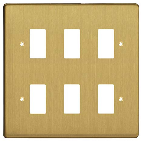 Varilight XDBPG6 PowerGrid Brushed Brass 6 Gang Grid Plate (Double Twin Plate)