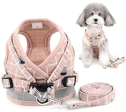 Zunea Hundegeschirr Kleine Hunde Welpen Verstellbar Reflektierend kein Ziehen Brustgeschirre mit Leine für Chihuahua Puppia, Netz gepolstert ausbruchsicher Katzen Geschirr Rosa XL