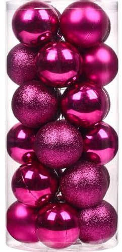 Emopeak 24Pcs Rose Red Christmas Ornaments for Tree Decor, 2.36Inch Christmas Balls Ornaments, Shatterproof Xmas Hanging Baubles for Holiday Wedding Party Decoration 