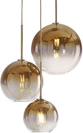 MZStech Set 3-flammig Globe Farbverlauf Glas Pendelleuchte,Modern Glas Hängeleuchte Kronleuchter Licht (Golden)