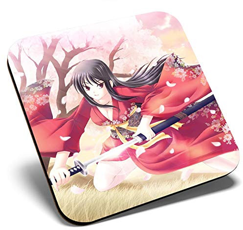 Great Single Coaster Square - Samurai Anime Girl Japanese |Glossy Quality Coasters | Tabletop Protection for Any Table Type #2815
