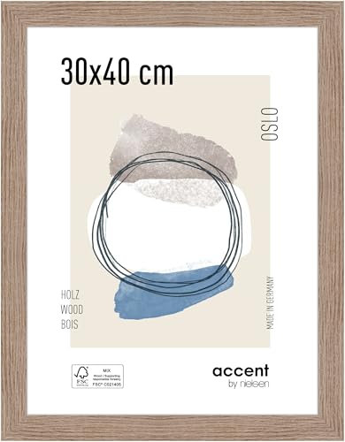 accent by nielsen Bilderrahmen, 30 x 40 cm, Holz, Eiche, Fotorahmen zum Aufhängen im Hoch- & Querformat, Echtglas, Oslo