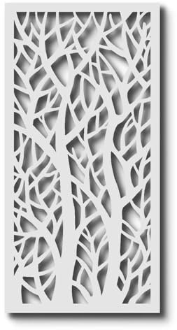 VIMA (Twin Trees) Decorative Wall Art Panel - 48 L x 24 W x 3/8 H, White Color PVC Board Panel with Private Screen Fence Design for Home Renovation & Wall Décor