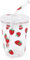 Gobelet avec paille et couvercle, gobelet smoothie résistant à la chaleur à motif de fraise transparent pour le bureau à domicile, 300ml