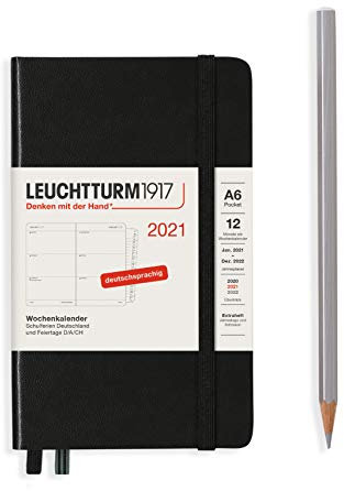 LEUCHTTURM1917 Wochenkalender 2021 Hardcover Pocket (A6), 12 Monate, Schwarz, Deutsch, 361969