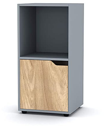 URBNLIVING Wooden Cubed Bookcase With Doors (2 Cube, Grey Bookcase And Oak Door)