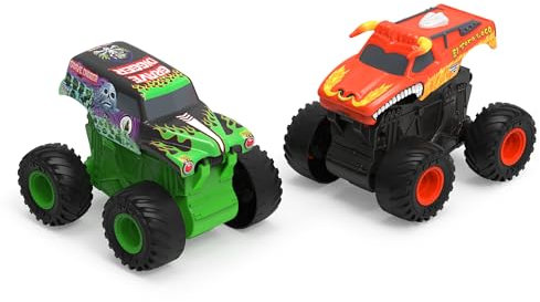 Monster Jam, 2 pezzi ufficiali Grave Digger e El Toro Loco Clip & Flip Monster Trucks, scala 1:43 giocattoli per bambini per ragazzi