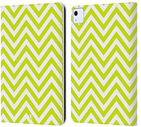 Head Case Designs Verde Lima Zigzag de neón Carcasa de Cuero Tipo Libro Compatible con Apple iPad Air 2020/2022