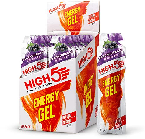 HIGH5 Energy Gel a rilascio rapido Energy On The Go da succo di frutta naturale, ribes nero, 20 bustine da 40 g