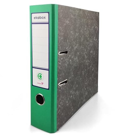 Netuno 1 Stück Aktenordner mit 2 Ringen Ordner Ekobox marmoriert grün folder organiser 75mm A4 breit aus Pappe Karton für Büro Regal Mappen office Schreibtisch