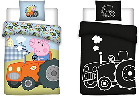 BrandMac ApS Bettwäsche Peppa Wutz, leuchtet im Dunkeln, 100% Baumwolle – Bettbezug 140 x 200 cm + Kissenbezug 65 x 65 cm
