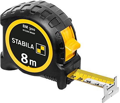 STABILA Taschenbandmaß BM 300, 8 m, doppelseitige 1000er-Skala, metrisch, SPIKES-Haken