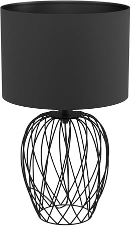 EGLO Tischlampe Nimlet, 1 flammige Tischleuchte, skandi, monochrom | Nachttischlampe aus Textil und Metall in Schwarz, Wohnzimmerlampe, Lampe mit Schalter, E27 Fassung