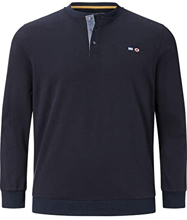 Jan Vanderstorm Herren Sweatshirt Viljar aus 100% Baumwolle | dünner Stoff mit Waffel-Struktur | Serafino-Shirt ohne Kragen Dunkelblau, L - 52/54