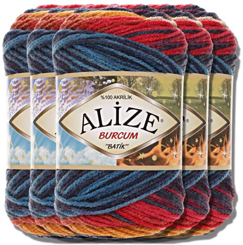 Alize 5x 100g Burcum Batik Türkische Premium Wolle 100% Acryl Handstrickgarne | Strickgarn | Yarn | Garn Babywolle mit Farbverlauf Baby zum Häkeln Stricken Kleidung (4340)
