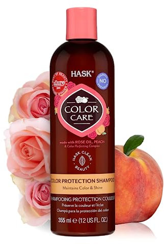 HASK Colour Care Colour Protection Shampoo, with Rose Oil + Peach for colored hair, vegan, colour safe, gluten-free, sulfate-free, paraben-free, cruelty-free - 355 mL Bottle
