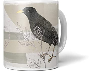 Dekorative Tasse mit schönem Vogel Motiv Amsel schönem Design Pastelltöne Vintage