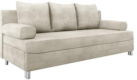 Mirjan24 Schlafsofa Dover Cord, Sofa mit Bettkasten und Schlaffunktion, Bettsofa, Farbauswahl, Schlafcouch mit Chromfüße, Couchgarnitur, Polstersofa (Poso 100, ohne Polsterhocker)