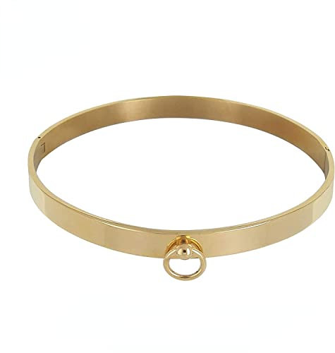 ACECHANNEL Stainless Steel Choker Necklace Sexy Collar with O Ring Women Men Choker Torque (C047PG Gold,Inner diameter 100mm)