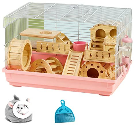 xixi-Home Hamsterkäfig mit 2 Etagen, syrischer Hamster, Zwerghamster, Kleintierkäfig, Lebensraum mit Griff, Zubehör, leicht zu reinigen, großer Haustierkäfig für Mäuse, Ratten, russischer Hamster,