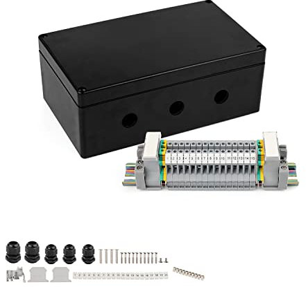 Wasserdicht Abzweigdose Schwarz IP66, 200 x 120 x 75 mm, Abzweigdose Aufputz DEANKEJI 2 in 3 Raus Kunststoff Abzweigdose - mit Hutschiene, UK 2,5, Klemmen-Kit, Verteilerdose Aufputz