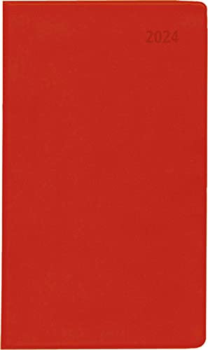 Taschenplaner rot 2024 - Bürokalender 9,5x16 cm - 64 Seiten - 1 Woche auf 1 Seite - separates Adressheft - faltbar - Notizheft - 540-1013