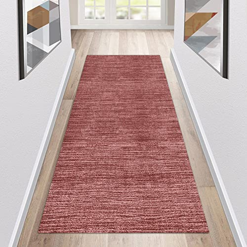 Siunwdiy Korridor -Teppich Läufer Flur Küche rutschfest Waschbar Rot Küchenläufer Lang Modern Teppichläufer Küchenteppich Meterware Anpassbar,Rot,90x340cm