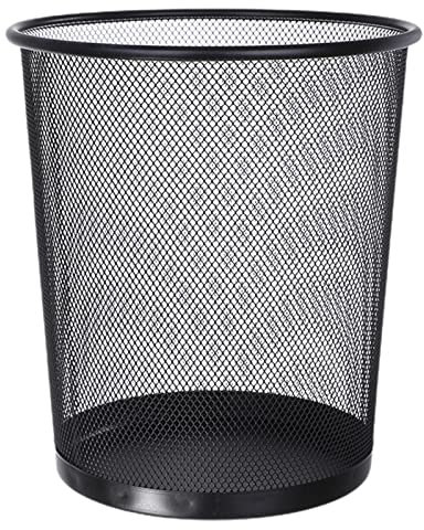 CABLEPELADO Papelera Malla Metalica 16 litros, 28 cm diámetro superior x 33 cm altura, Papelera Escritorio de Metal, Malla Metal, Fondo Plano, Papelera Habitación, Ventilada, Color Negro